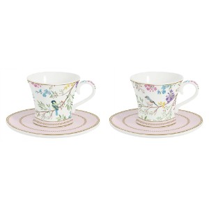 Set 2 cesti cafea cu farfurioara, portelan, 80ml, "Birds Melody" - Nuova R2S