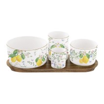 Set 4 boluri portelan, cu tava servire lemn, "Fleurs et Citrons" - Easy Life