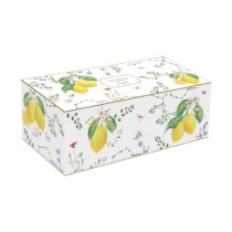 Set 4 boluri portelan, cu tava servire lemn, "Fleurs et Citrons" - Easy Life
