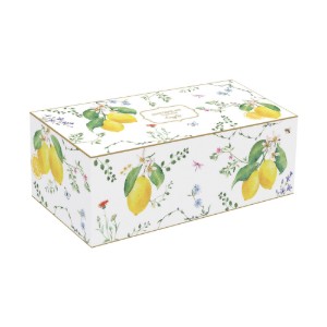 Set 4 boluri portelan, cu tava servire lemn, "Fleurs et Citrons" - Easy Life