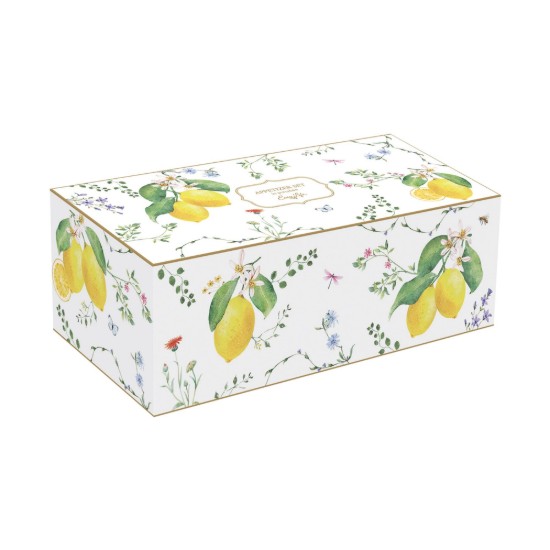 Set 4 boluri portelan, cu tava servire lemn, "Fleurs et Citrons" - Easy Life