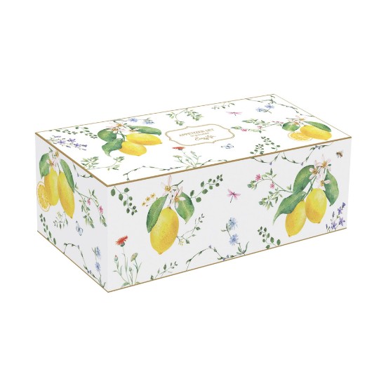 Set 4 boluri portelan, cu tava servire lemn, "Fleurs et Citrons" - Nuova R2S