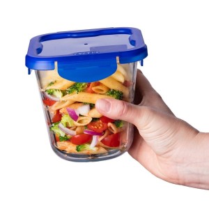 Caserola patrata adanca, cu capac etans, sticla termorezistenta, 12x12cm/0,8L, "Cook&Go" - Pyrex