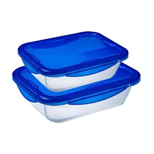 Set 2 caserole dreptunghiulare, cu capac etans, sticla termorezistenta, 0,8L/1,9L, "Cook&Go" - Pyrex