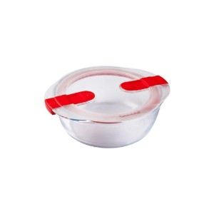Caserola rotunda, cu capac, sticla termorezistenta, 18cm/1L, Rosu - PYREX