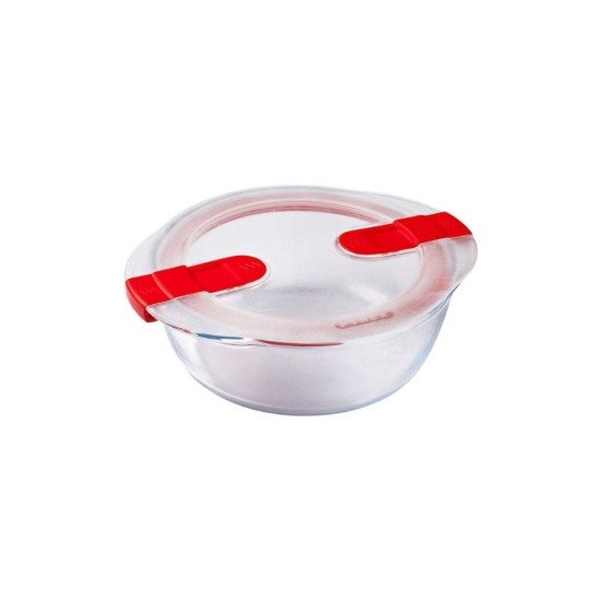 Caserola rotunda, cu capac, sticla termorezistenta, 18cm/1L, Rosu - PYREX