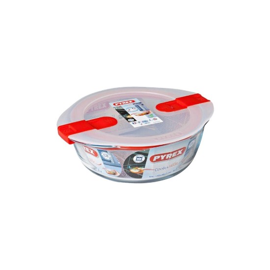 Caserola rotunda, cu capac, sticla termorezistenta, 18cm/1L, Rosu - PYREX
