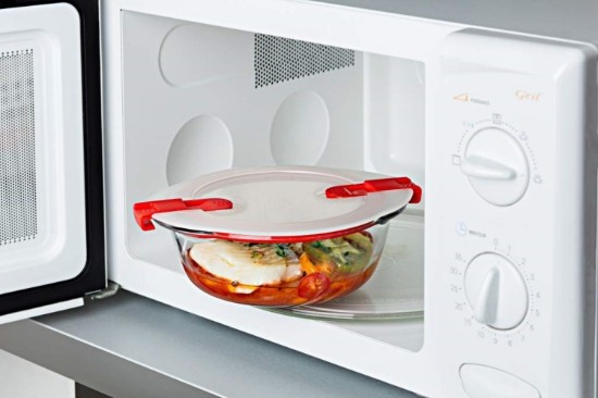 Caserola rotunda, cu capac, sticla termorezistenta, 23cm/2,3L, Rosu - PYREX