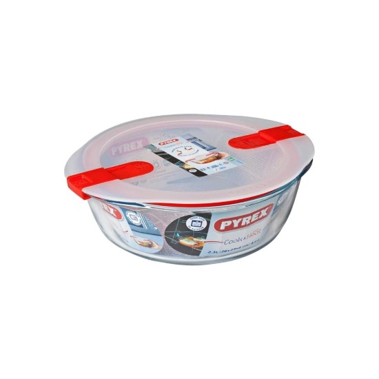 Caserola rotunda, cu capac, sticla termorezistenta, 23cm/2,3L, Rosu - PYREX