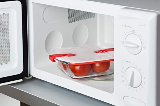 Caserola patrata, cu capac, sticla termorezistenta, 25x22cm/2,2L, Rosu - PYREX