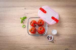 Caserola patrata, cu capac, sticla termorezistenta, 25x22cm/2,2L, Rosu - PYREX
