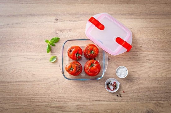 Caserola patrata, cu capac, sticla termorezistenta, 25x22cm/2,2L, Rosu - PYREX