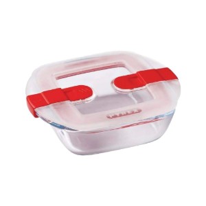 Caserola patrata, cu capac, sticla termorezistenta, 25x22cm/2,2L, Rosu - PYREX