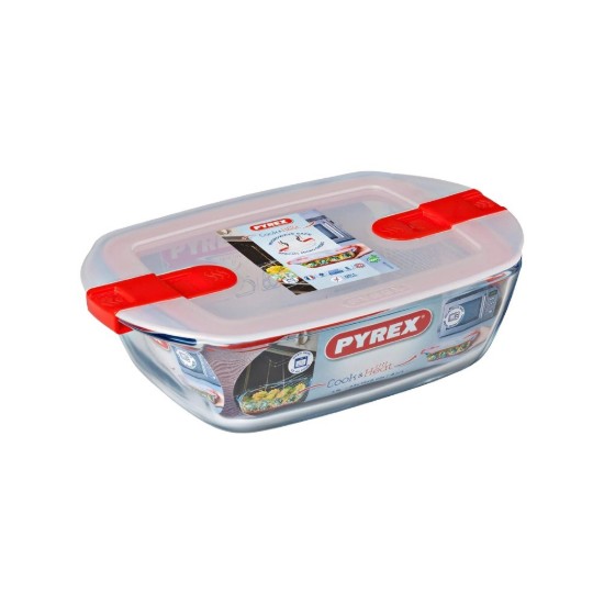 Caserola dreptunghiulara, cu capac, sticla termorezistenta, 23x15cm/1,2L, Rosu - PYREX