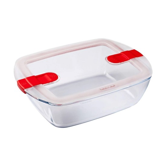 Caserola dreptunghiulara, cu capac, sticla termorezistenta, 28x20cm/2,5L, Rosu - PYREX