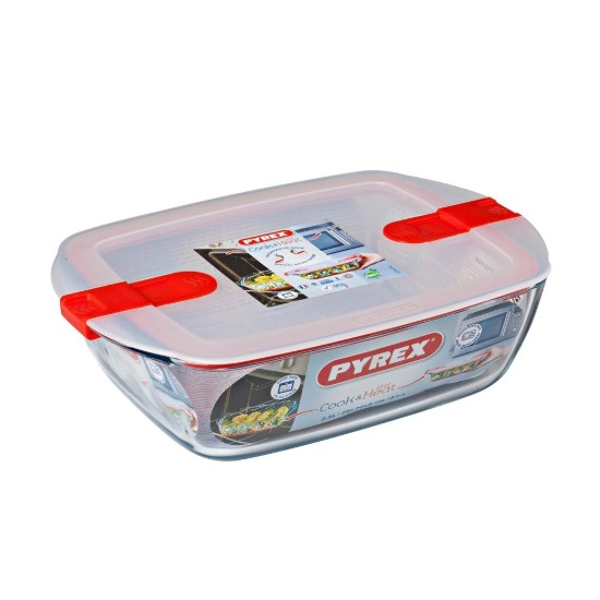 Caserola dreptunghiulara, cu capac, sticla termorezistenta, 28x20cm/2,5L, Rosu - PYREX