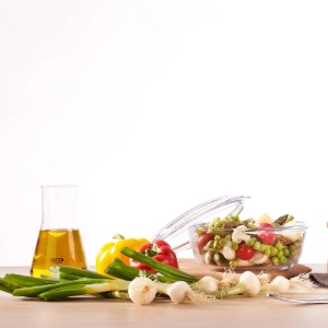 Vas rotund, din sticla termorezistenta, 1L + 0,3L, "4 in 1" - Pyrex