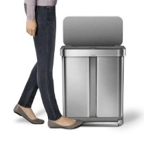Cos de gunoi cu pedala, dublu compartimentat, 58 L, inox, Brushed - simplehuman