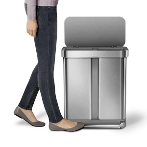 Cos de gunoi cu pedala, dublu compartimentat, 58 L, inox, Brushed - simplehuman