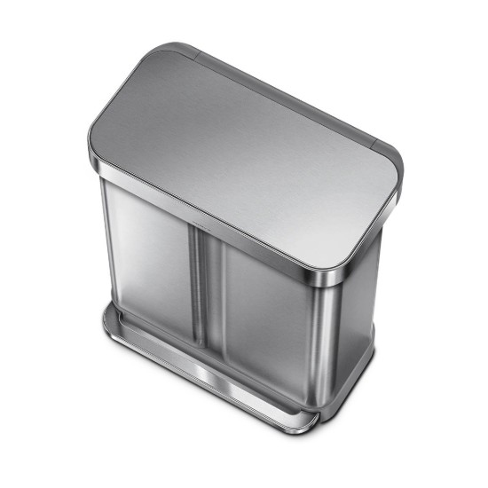 Cos de gunoi cu pedala, dublu compartimentat, 58 L, inox, Brushed - simplehuman