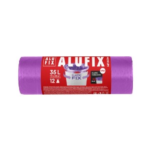 Saci menajeri cu banda "Elastic Fix", 35L, 12 bucati, Mov - ALUFIX