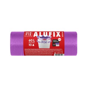 Saci menajeri cu banda Elastic Fix, 60L, 10 bucati, Mov - ALUFIX