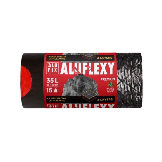 Saci menajeri cu snur "ALUFLEXY", 35L, LDPE, 15 bucati - ALUFIX