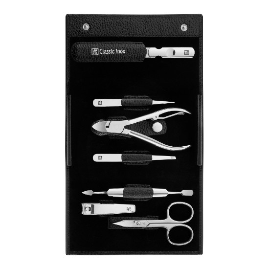 Set manichiura 7 piese, portofel piele, cu capsa, Negru - Zwilling Classic Inox