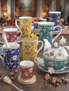 Cana portelan, 350ml, cu capac si infuzor, "Magie D'Orient Yellow" - Nuova R2S