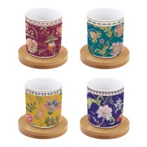 Set 4 cesti portelan, 110 ml, cu farfurioare din bambus, "Magie D'Orient" - Easy Life