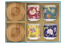 Set 4 cesti portelan, 110 ml, cu farfurioare din bambus, "Magie D'Orient" - Easy Life