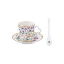 Set 2 cesti cafea cu farfurioara si lingurite, portelan, 100ml, "Mon Amour" - Nuova R2S