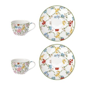 Set 2 cesti cafea cu farfurioara, portelan, 110ml, "Garden Dreams" - Nuova R2S