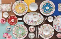 Set 4 boluri portelan, cu tava servire lemn, "Jardins D'Orient" - Nuova R2S