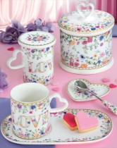 Set 4 lingurite ceai, cu maner din portelan, "Mon Amour" - Nuova R2S
