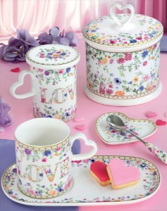 Set 4 lingurite ceai, cu maner din portelan, "Mon Amour" - Nuova R2S