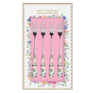 Set 4 furculite desert, cu maner din portelan, "Mon Amour" - Nuova R2S