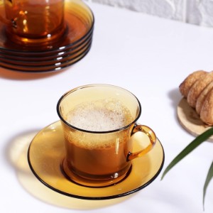 Set 6 cesti cafea cu farfurioara, sticla, 180ml, "Lys", Amber - Duralex