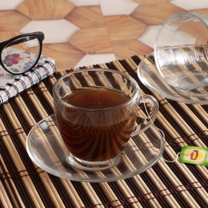 Set 6 cesti cafea cu farfurioara, sticla, 220ml, "Gigogne" - Duralex