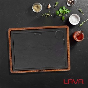 Platou servire, fonta, 33 x 24 cm, cu suport din lemn - LAVA