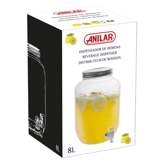 Dispenser bauturi, cu robinet, sticla, 8L - Anilar