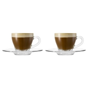 Set 2 cesti cappuccino cu farfurioara, sticla, 180ml, "Ischia" -  Borgonovo