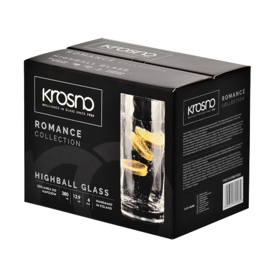 Set 6 pahare long drinks, sticla cristalina, 380ml, "Romance" - Krosno