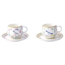 Set 2 cesti cafea cu farfurioara, portelan, model embosat, 120ml, "Fancy Garden" - Nuova R2S