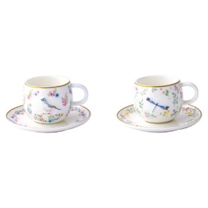Set 2 cesti cafea cu farfurioara, portelan, model embosat, 120ml, "Fancy Garden" - Nuova R2S