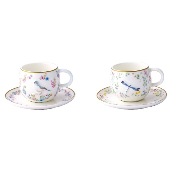 Set 2 cesti cafea cu farfurioara, portelan, model embosat, 120ml, "Fancy Garden" - Nuova R2S