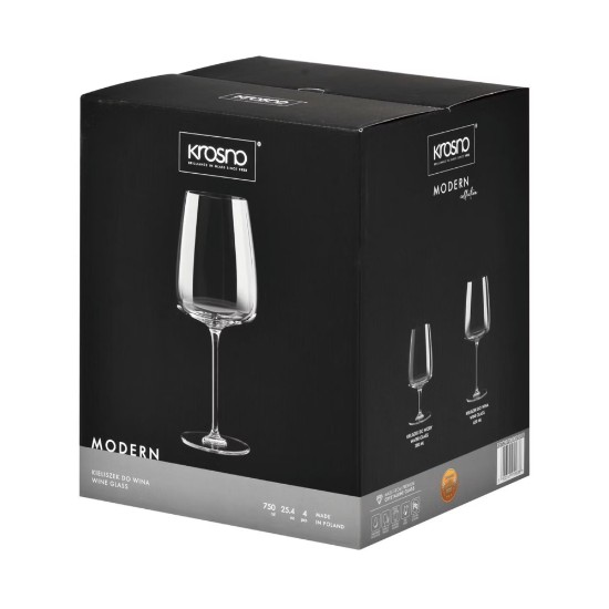 Set 4 pahare vin rosu, sticla cristalina, 750ml, "Modern" - Krosno