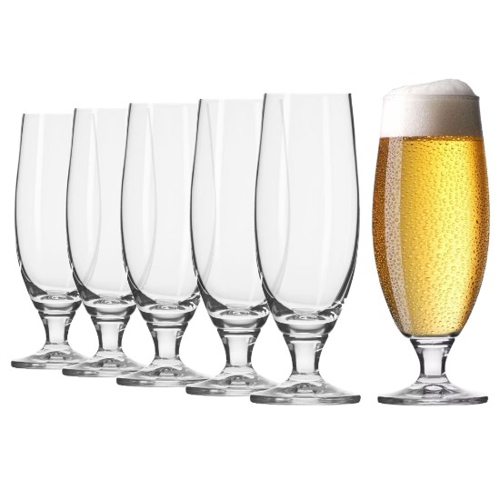 Set 6 pahare bere, sticla cristalina, 500ml, "Elite" - Krosno