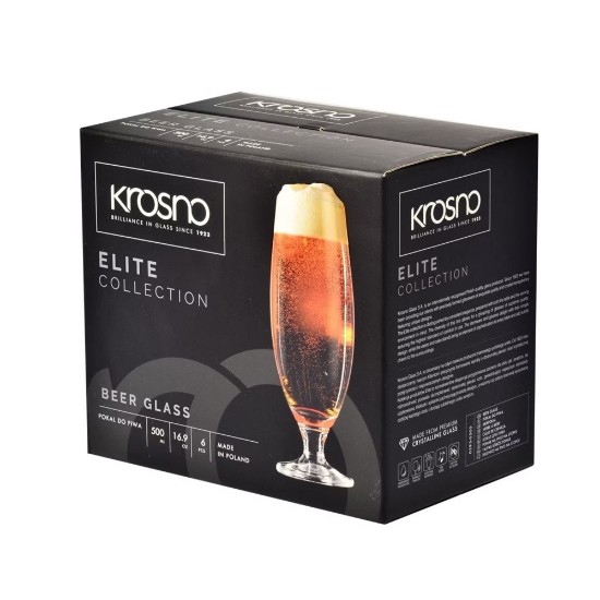 Set 6 pahare bere, sticla cristalina, 500ml, "Elite" - Krosno
