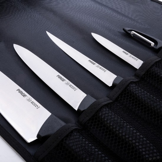 Set cutite, 5 piese, cu geanta suport, "Ecco" - Pirge